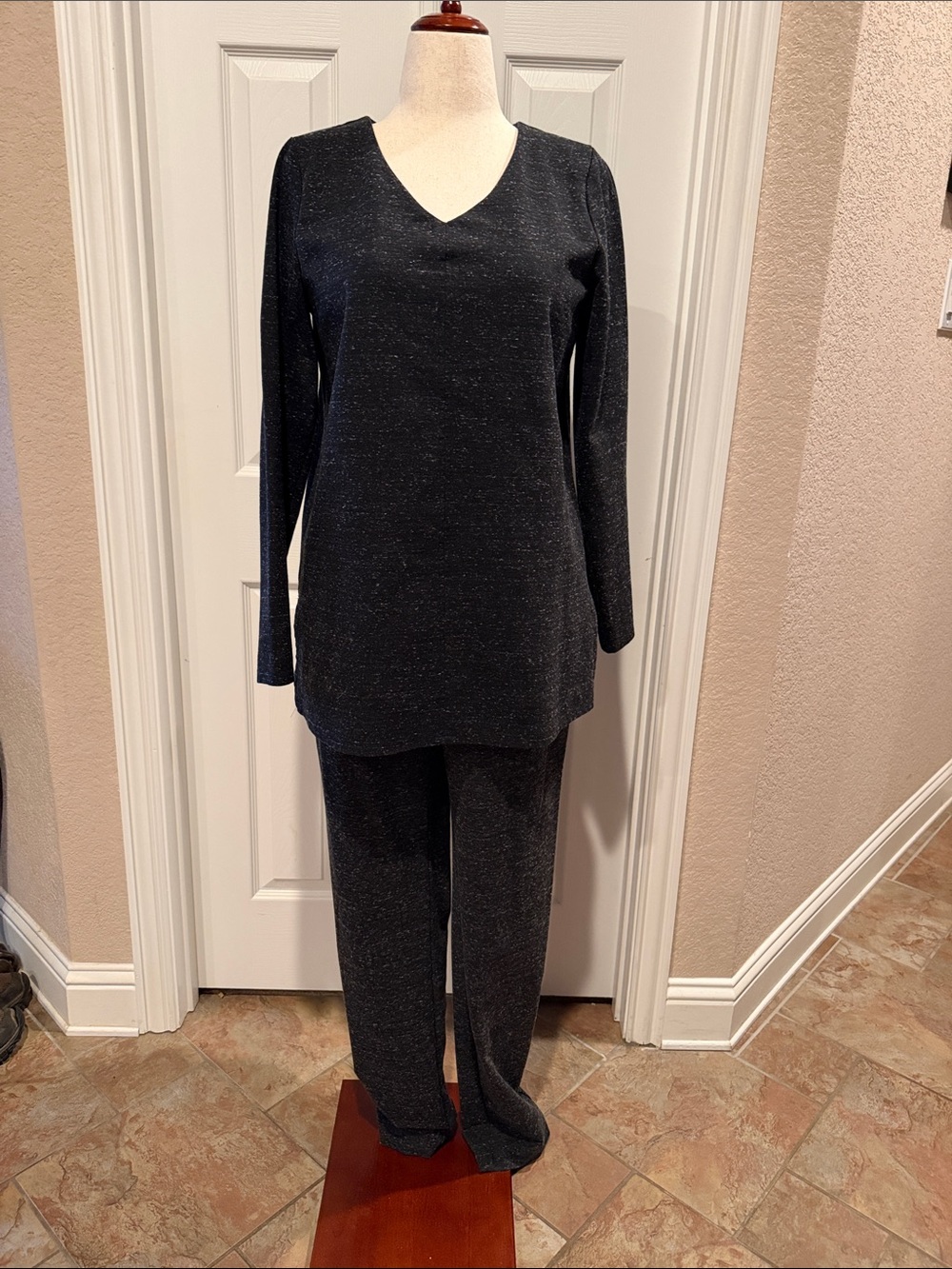 J. Jill 2-PC Black Flecked Knit Top and Matching Pants Size Small Long
